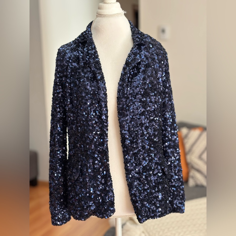 Elegant Navy Sequin Blazer